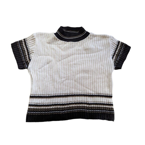 VINTAGE 90'S Cropped Short Sleeve Striped Knit Sweater - Picture 1 of 9